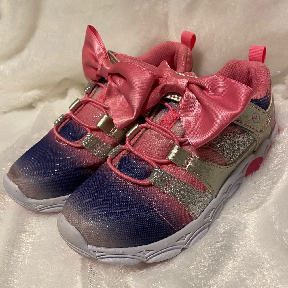 Girls Stride Rite Light Up Bows Hook Loop Sz 11.5W